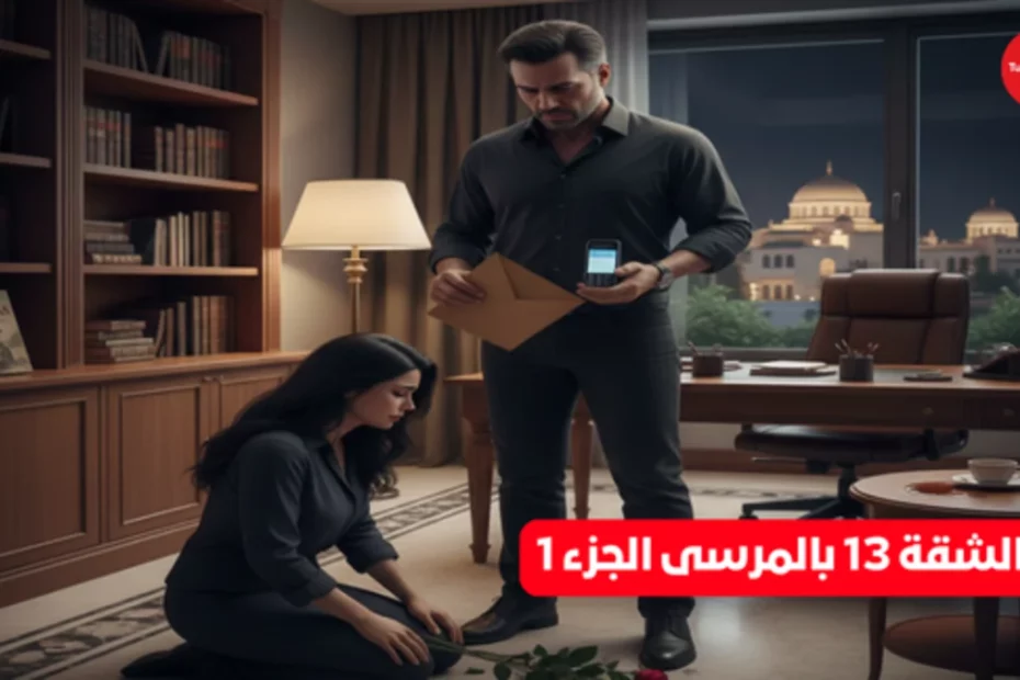 مشهد درامي لرجل بملامح تونسية يقرأ رسالة غامضة في مكتبة قديمة بضوء خافت يعكس أجواء الشك والغموض.