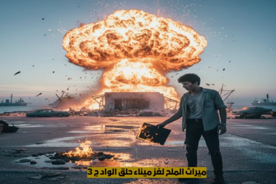 قطة درامية لانفجار ضخم في مستودعات الميناء القديمة بحلق الوادي في الفجر، تتطاير فيها ذرات الملح الأبيض كالثلج المحترق، بينما يظهر بطل القصة ياسين كظلية (Silhouette) أمام النيران وهو يحرق الدفتر الأسود، معلناً نهاية إمبراطورية "ورثة البارون".