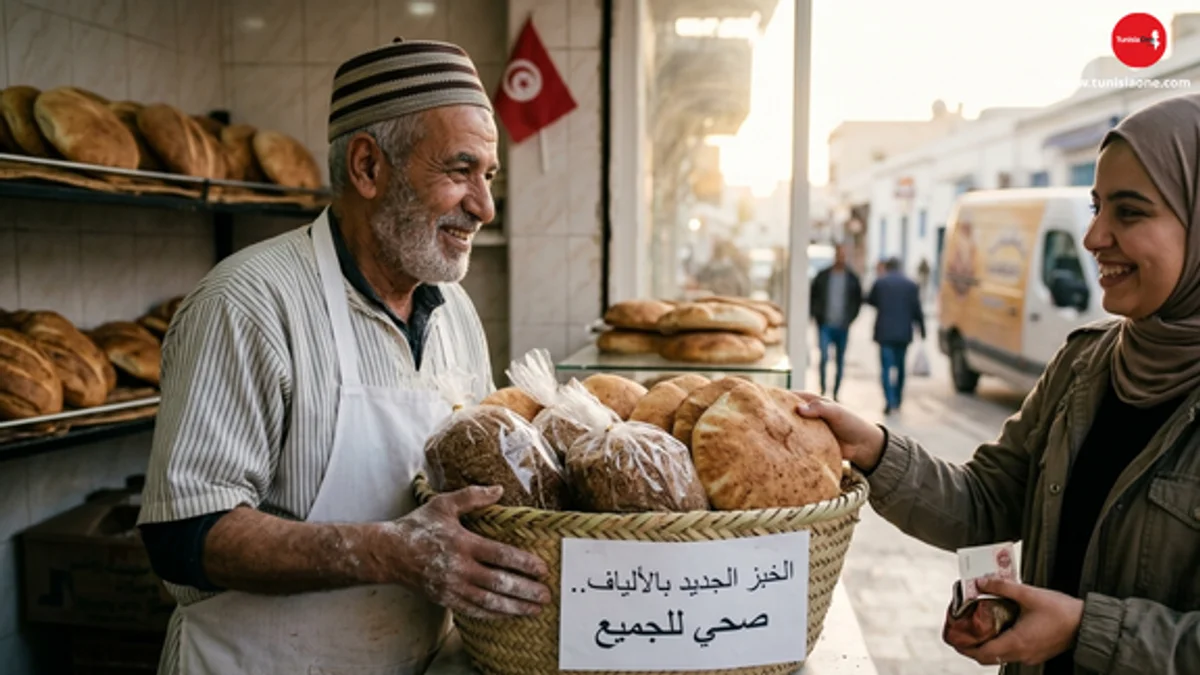 خبز الألياف الجديد بتونس: الجودة والأسعار صورة مولدة بالذكاء الاصطناعي لتقبل التونسيين بداية بيع الخبز الجديد الغني بالالياف