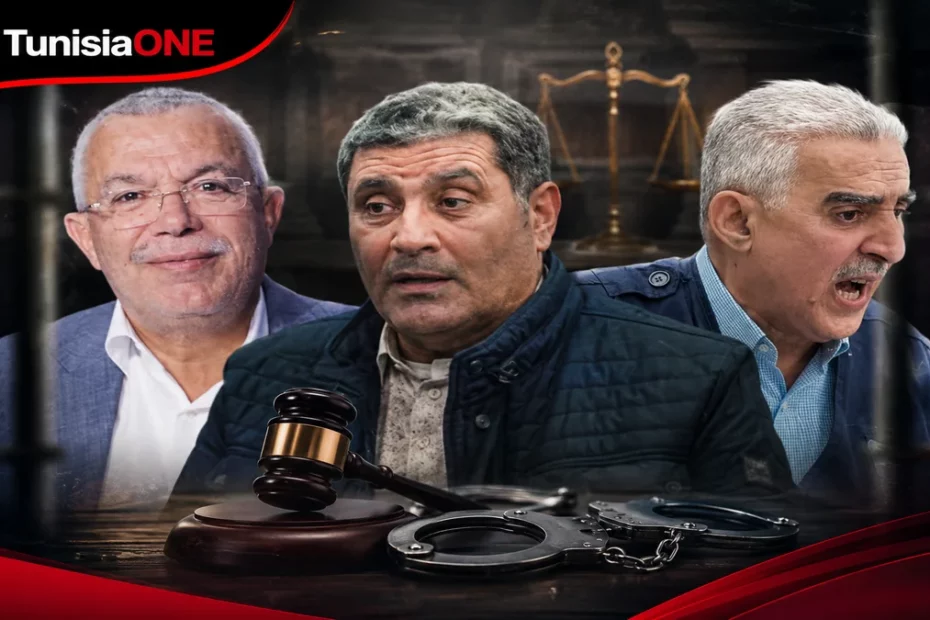 صورة تعبيرية لقياديي حركة النهضة نور الدين البحيري ومنذر الونيسي والصحفي زياد الهاني في سياق الأحكام الاستئنافية الصادرة عن محكمة الاستئناف بتونس