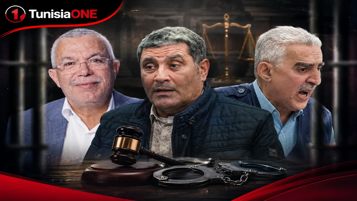 صورة تعبيرية لقياديي حركة النهضة نور الدين البحيري ومنذر الونيسي والصحفي زياد الهاني في سياق الأحكام الاستئنافية الصادرة عن محكمة الاستئناف بتونس