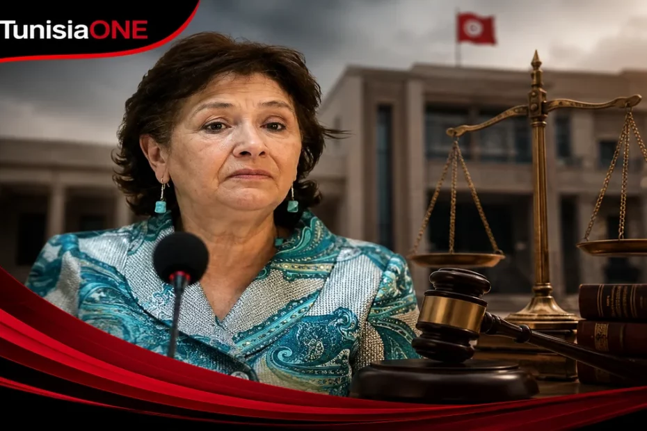 صورة تعبيرية لسهام بن سدرين في سياق الأحكام القضائية الصادرة في تونس بشأن ملفي هيئة الحقيقة والكرامة والبنك الفرنسي التونسي.