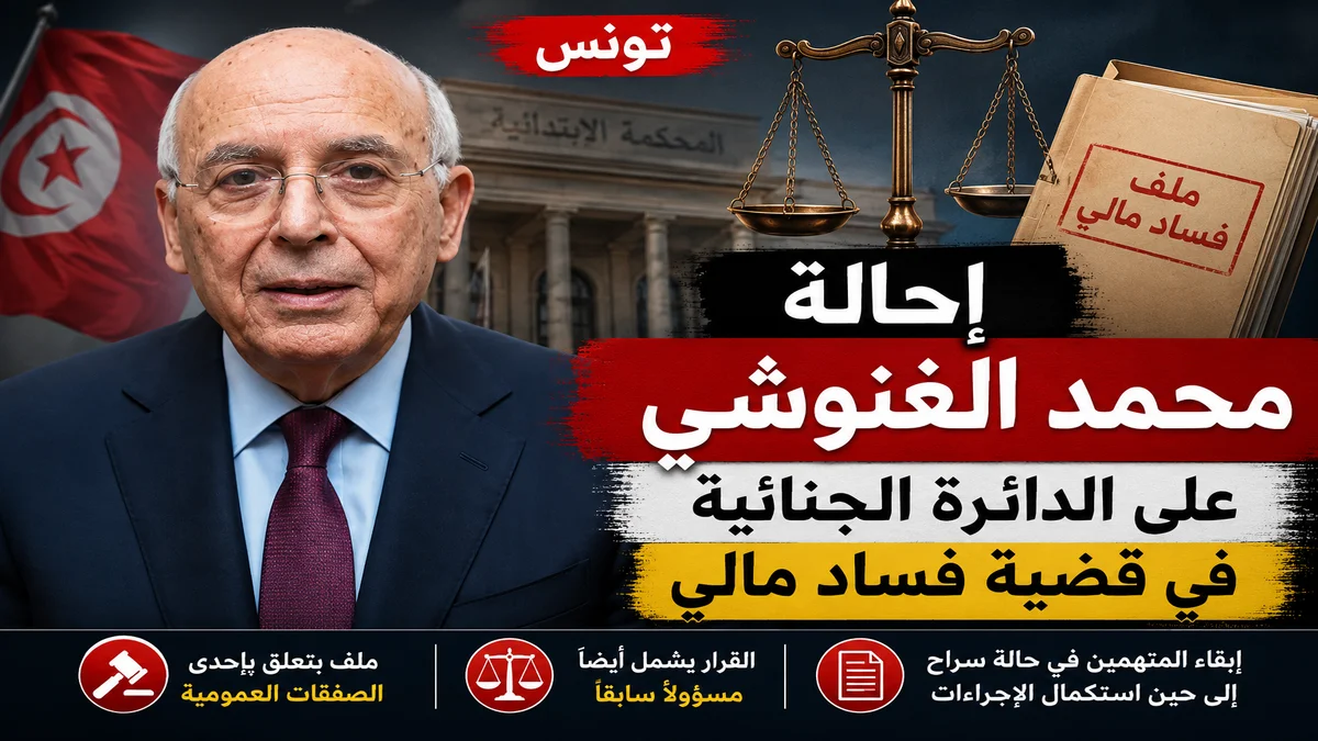 إحالة محمد الغنوشي على الدائرة الجنائية في تونس.. 5 معلومات عن القضية صورة تعبيرية تتعلق بقرار إحالة محمد الغنوشي، الوزير الأول الأسبق في تونس، على الدائرة الجنائية المختصة في قضايا الفساد المالي في ملف مرتبط بصفقة عمومية.