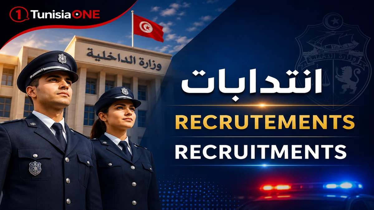 مناظرة وزارة الداخلية 2026: فتح باب الترشح لانتداب ضباط شرطة مساعدين اختصاص عدلي (ذكور وإناث) تصميم يوضح انتداب وزارة الداخلية التونسية 2026 لضباط شرطة مساعدين اختصاص عدلي لفائدة الذكور والإناث.